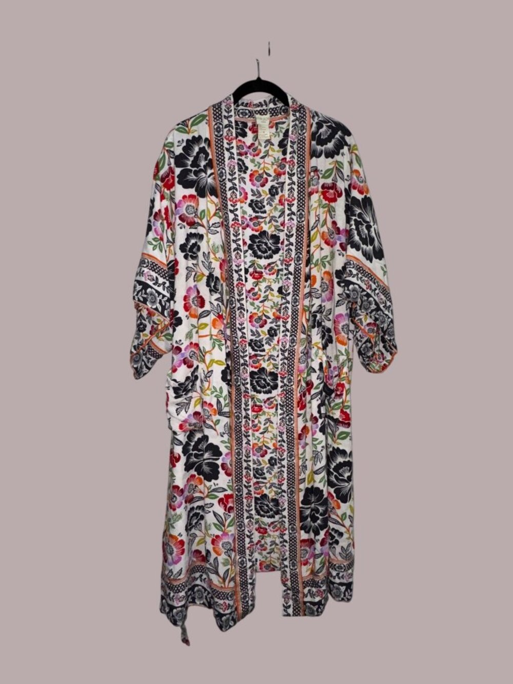 Cynthia Rowley Womens Floral Kimono Cardigan 1X Multicolor Lightweight Rayon